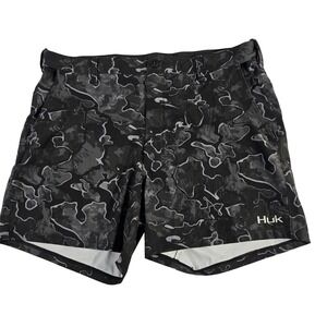 Huk Mens Camouflage Performance Fishing Shorts‎ XXXL Black Gray